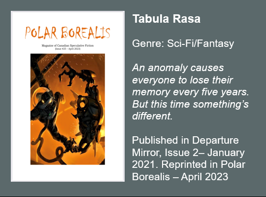 Tabula Rasa by P.A. Cornell
Genre: Sci-fi/fantasy
Click to read in Polar Borealis