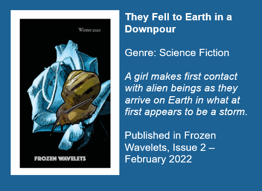 They Fell to Earth in a Downpour by P.A. Cornell
Genre: Science Fiction
Click to read in Frozen Wavelets